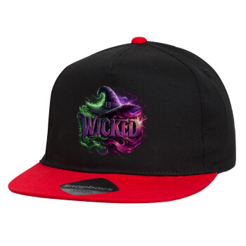 Wicked, Children's Flat Snapback Hat, Black/Red (100% COTTON, CHILDREN'S, UNISEX, ONE SIZE)