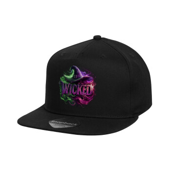 Wicked, Children's Flat Snapback Hat, Black (100% COTTON, CHILD, UNISEX, ONE SIZE)