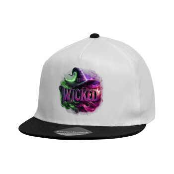 Wicked, Child's Flat Snapback Hat, White (100% COTTON, CHILDREN'S, UNISEX, ONE SIZE)