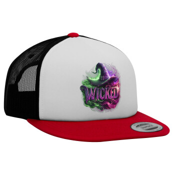 Wicked, Adult Foam Flat Snapback with Mesh Red-White-Black (POLYESTER, ADULT, UNISEX, ONE SIZE)