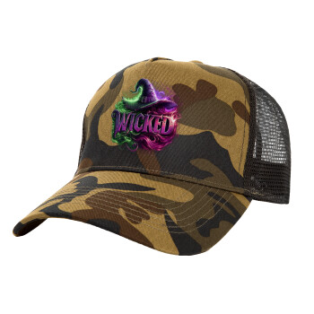 Wicked, Adult Structured Trucker Hat, with Mesh, (Camouflage) Army (100% COTTON, ADULT, UNISEX, ONE SIZE)