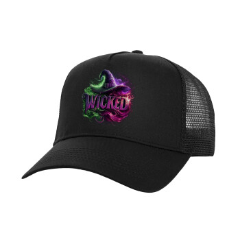 Wicked, Structured Trucker Adult Hat, with Mesh, Black (100% COTTON, ADULT, UNISEX, ONE SIZE)