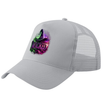 Wicked, Adult Structured Trucker Hat, with Mesh, GRAY (100% COTTON, ADULT, UNISEX, ONE SIZE)