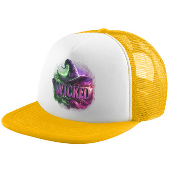 Wicked, Adult Soft Trucker Hat with Yellow/White Mesh (POLYESTER, ADULT, UNISEX, ONE SIZE)