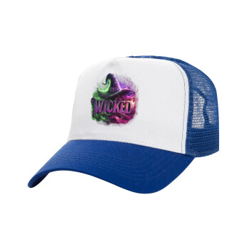 Wicked, Adult Structured Trucker Hat, with Mesh, WHITE/BLUE (100% COTTON, ADULT, UNISEX, ONE SIZE)