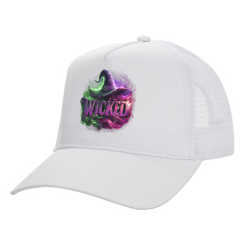 Wicked, Structured Trucker Adult Hat, with Mesh, WHITE (100% COTTON, ADULT, UNISEX, ONE SIZE)