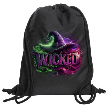 Wicked, Τσάντα πλάτης πουγκί GYMBAG Μαύρη, με τσέπη (40x48cm) & χονδρά κορδόνια