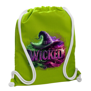 Wicked, Τσάντα πλάτης πουγκί GYMBAG LIME GREEN, με τσέπη (40x48cm) & χονδρά κορδόνια