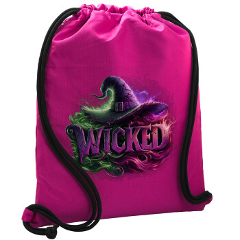 Wicked, Τσάντα πλάτης πουγκί GYMBAG Φούξια, με τσέπη (40x48cm) & χονδρά κορδόνια