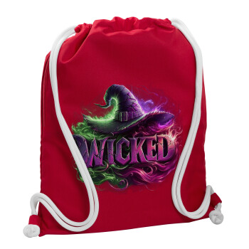 Wicked, Backpack pouch GYMBAG Red, with pocket (40x48cm) & thick cords