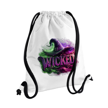 Wicked, Backpack pouch GYMBAG white, with pocket (40x48cm) & thick cords