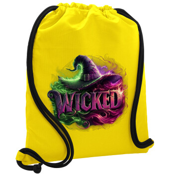 Wicked, Τσάντα πλάτης πουγκί GYMBAG Κίτρινη, με τσέπη (40x48cm) & χονδρά κορδόνια