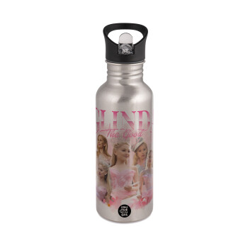 Wicked Glinda, Water bottle Silver with straw, stainless steel 600ml