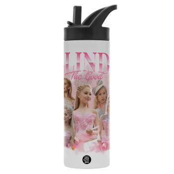 Wicked Glinda, Metallic thermos bottle with straw & handle, stainless steel (Stainless steel 304), double-walled, 600ml.