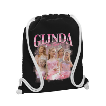 Wicked Glinda, Backpack pouch GYMBAG Black, with pocket (40x48cm) & thick white cords