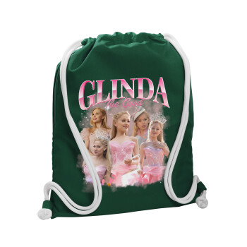 Wicked Glinda, Τσάντα πλάτης πουγκί GYMBAG BOTTLE GREEN, με τσέπη (40x48cm) & χονδρά λευκά κορδόνια