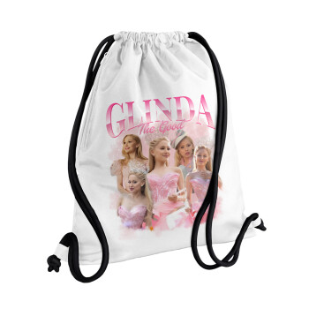 Wicked Glinda, Τσάντα πλάτης πουγκί GYMBAG λευκή, με τσέπη (40x48cm) & χονδρά κορδόνια