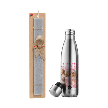 Wicked Glinda, Easter Set, metallic stainless thermos flask (500ml) & scented flat Easter candle (30cm) (GRAY)