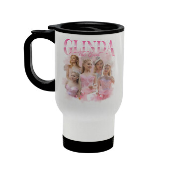 Wicked Glinda, Stainless steel travel mug with lid, double wall white 450ml