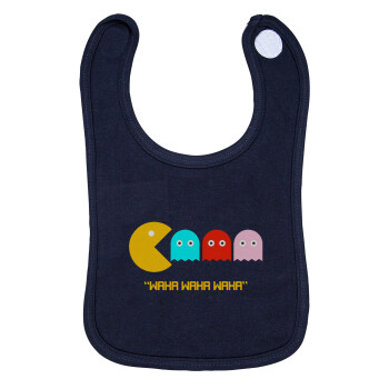 Pacman waka waka waka, Σαλιάρα με Σκρατς 100% Organic Cotton Μπλε (0-18 months)