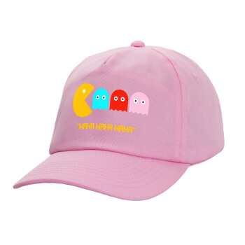 Pacman waka waka waka, Adult Baseball Cap, 100% Cotton, PINK (COTTON, ADULT, UNISEX, ONE SIZE)