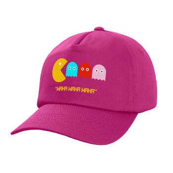 Pacman waka waka waka, Children's Baseball Cap, 100% Cotton Twill, Fuchsia (COTTON, CHILDREN'S, UNISEX, ONE SIZE)