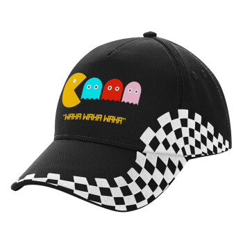 Pacman waka waka waka, Adult Ultimate BLACK RACING Cap, (100% COTTON DRILL, ADULT, UNISEX, ONE SIZE)