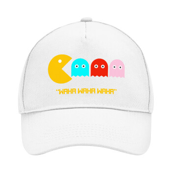 Pacman waka waka waka, Adult Baseball Cap, Drill, White (100% COTTON, ADULT, UNISEX, ONE SIZE)