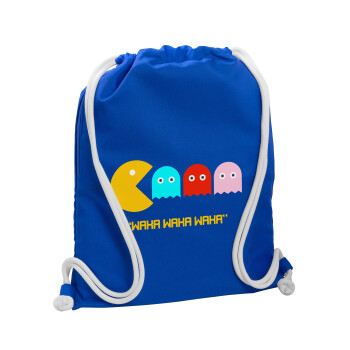 Pacman waka waka waka, Τσάντα πλάτης πουγκί GYMBAG Μπλε, με τσέπη (40x48cm) & χονδρά κορδόνια