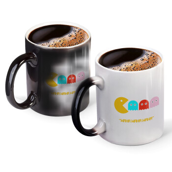 Pacman waka waka waka, Color changing magic Mug, ceramic, 330ml when adding hot liquid inside, the black colour desappears (1 pcs)