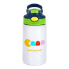 Children's hot water bottle, stainless steel, with safety straw, green, blue (350ml)