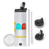 Travel Tumbler 2 Lids, with metal straw & cleaning brush (Stainless steel 304 Food grade, BPA free, 600ml)