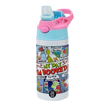 My Day Grinch, Children's hot water bottle, stainless steel, with safety straw, Pink/BlueCiel (360ml) BPA FREE