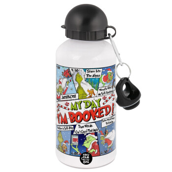 My Day Grinch, Metal water bottle, White, aluminum 500ml