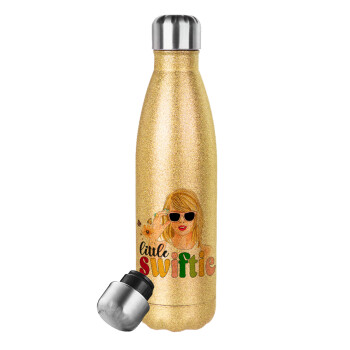 Little Swiftie, Μεταλλικό παγούρι θερμός Glitter χρυσό (Stainless steel), διπλού τοιχώματος, 500ml