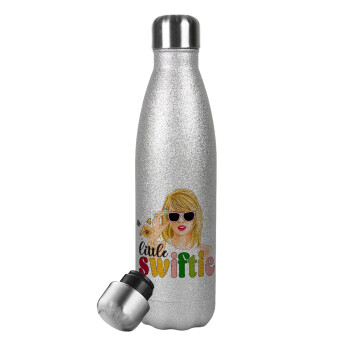 Little Swiftie, Μεταλλικό παγούρι θερμός Glitter Aσημένιο (Stainless steel), διπλού τοιχώματος, 500ml