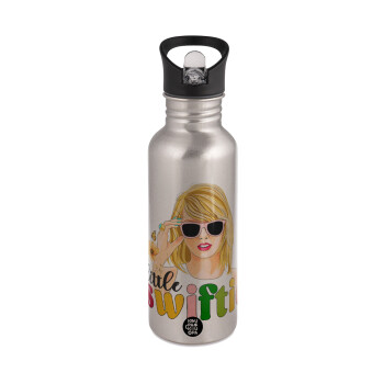 Little Swiftie, Water bottle Silver with straw, stainless steel 600ml