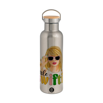 Little Swiftie, Stainless steel Silver with wooden lid (bamboo), double wall, 750ml