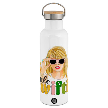 Little Swiftie, Stainless steel White with wooden lid (bamboo), double wall, 750ml