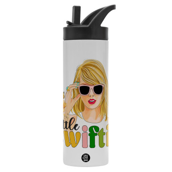 Little Swiftie, Metallic thermos bottle with straw & handle, stainless steel (Stainless steel 304), double-walled, 600ml.