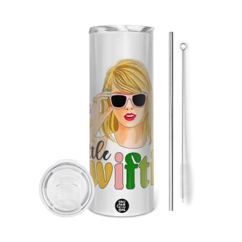 Little Swiftie, Tumbler ποτήρι θερμό από ανοξείδωτο ατσάλι 600ml, με μεταλλικό καλαμάκι & βούρτσα καθαρισμού