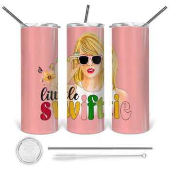 Little Swiftie, Tumbler ποτήρι θερμό από ανοξείδωτο ατσάλι 600ml, με μεταλλικό καλαμάκι & βούρτσα καθαρισμού