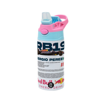 Redbull Sergio Perezi, Children's hot water bottle, stainless steel, with safety straw, Pink/BlueCiel (360ml) BPA FREE