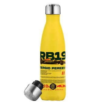 Redbull Sergio Perezi, Yellow Stainless Steel Metallic Thermos, double-walled, 500ml