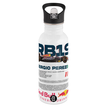 Redbull Sergio Perezi, White water bottle with straw, stainless steel 600ml