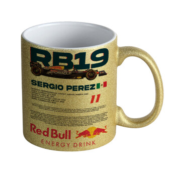 Redbull Sergio Perezi, Κούπα Χρυσή Glitter που γυαλίζει, κεραμική, 330ml