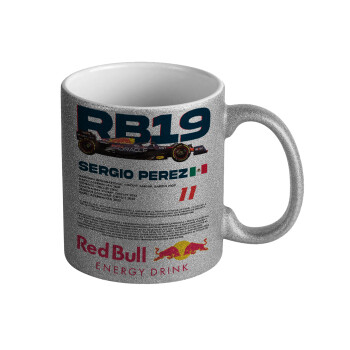 Redbull Sergio Perezi, Κούπα Ασημένια Glitter που γυαλίζει, κεραμική, 330ml