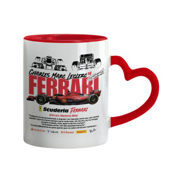 F1 Ferrari, Mug heart red handle, ceramic, 330ml