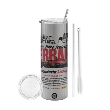 F1 Ferrari, Tumbler stainless steel Silver 600ml, with metal straw & cleaning brush