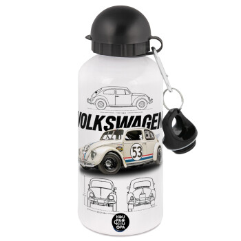 Volkswagen Beetle, Metal water bottle, White, aluminum 500ml